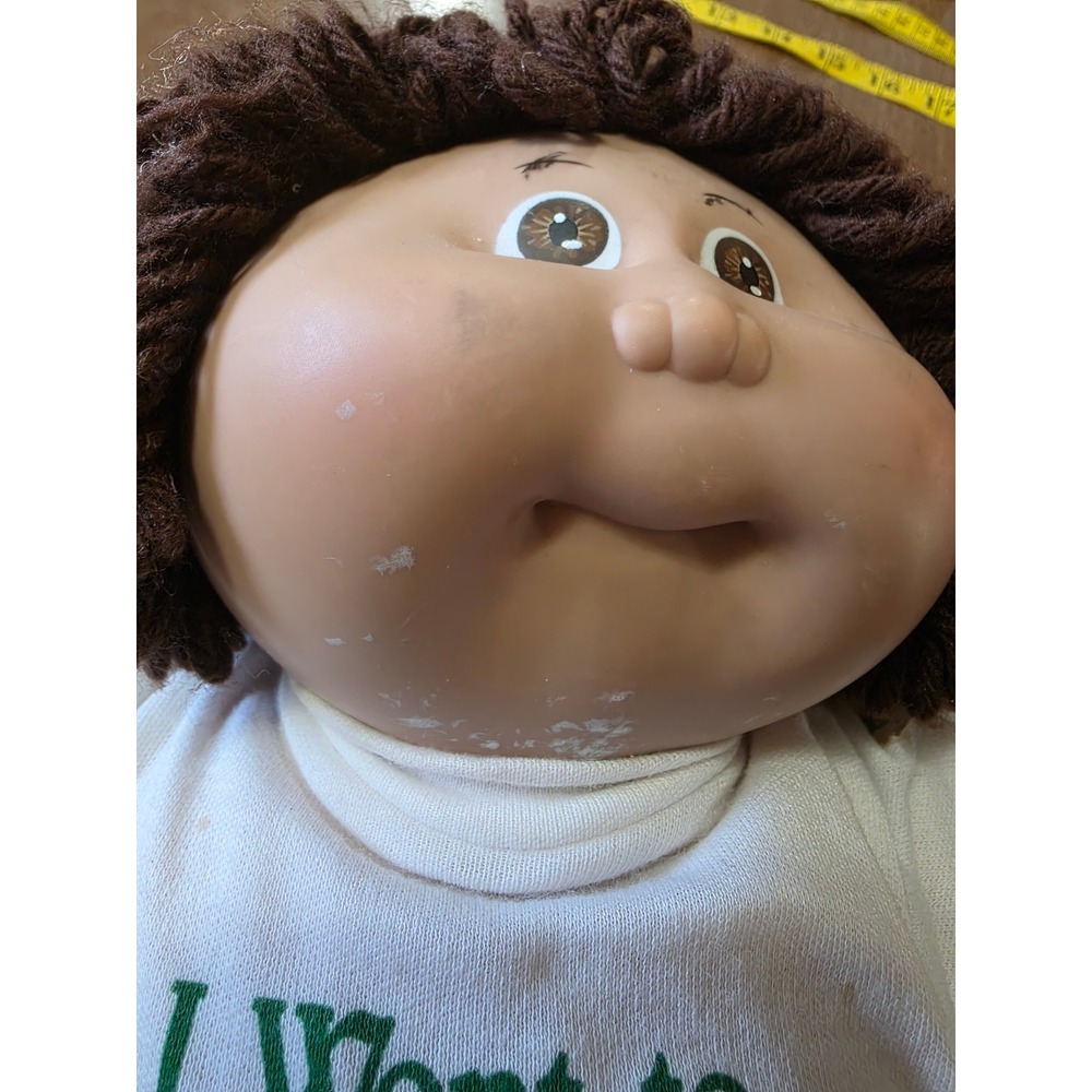 Vintage 1982 Cabbage Patch Kids Coleco Doll Brown Yarn Hair Spain Shirt Gingham - Picture 11 of 11